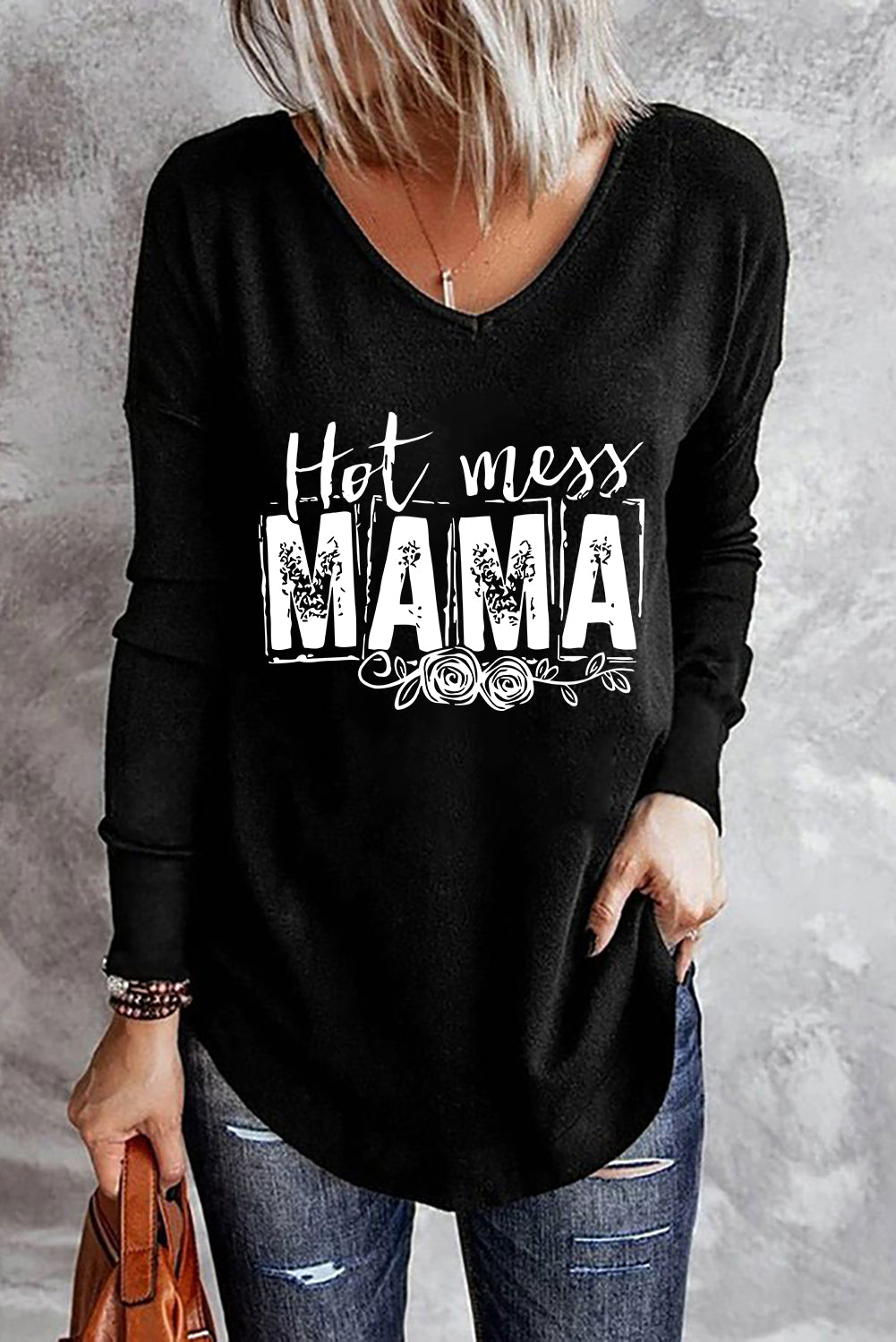 Hot Mess Mama Graphic Print Long Sleeve Top
