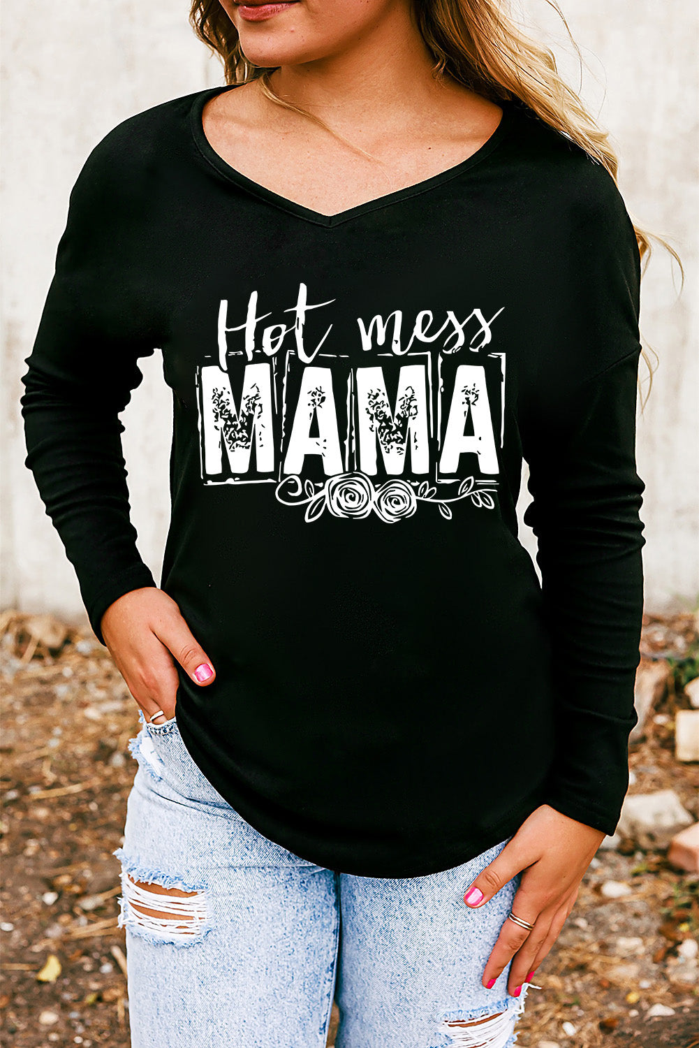 Hot Mess Mama Graphic Print Long Sleeve Top