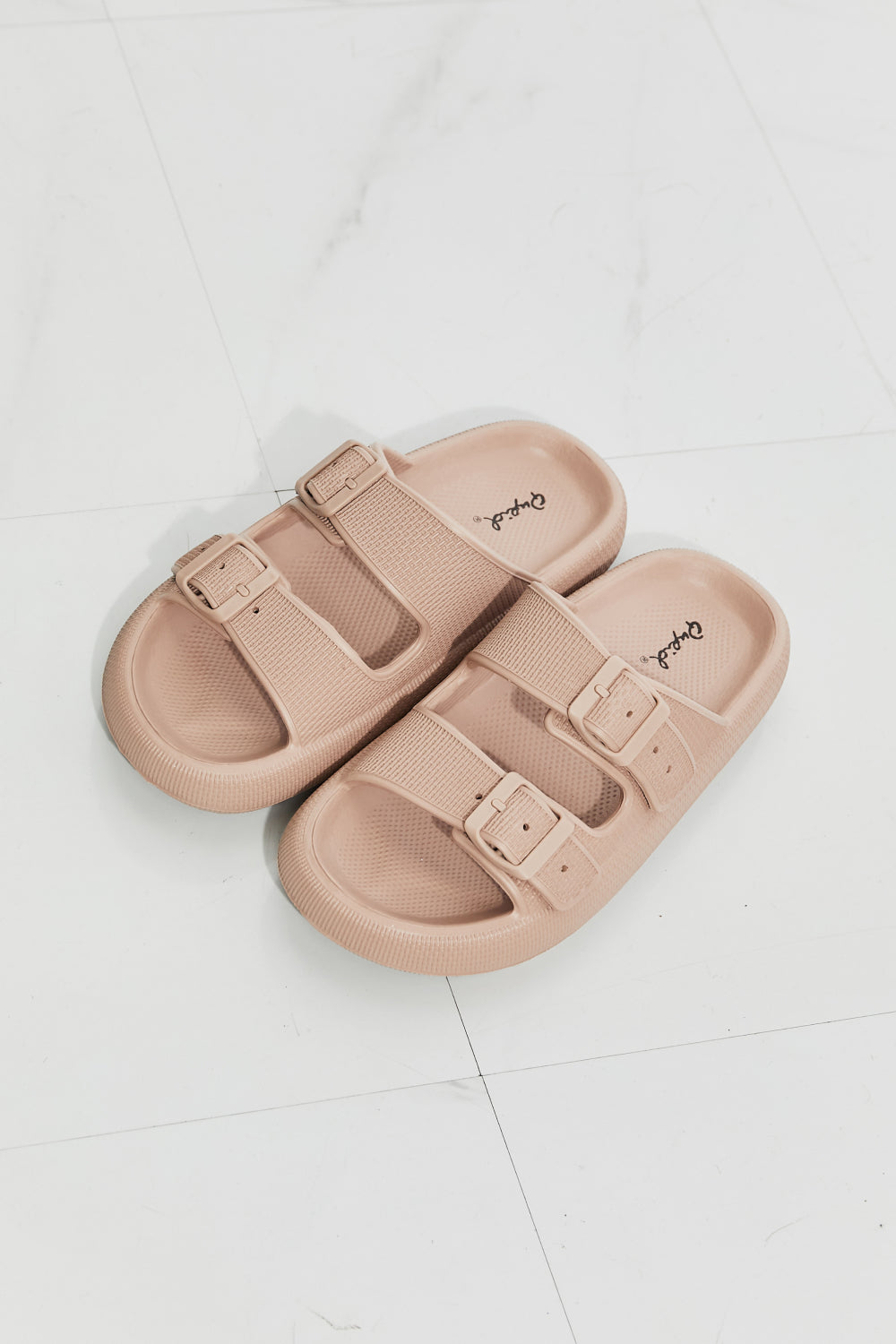 Qupid Comfy Casual Rubber Slide Sandal in Dust Storm