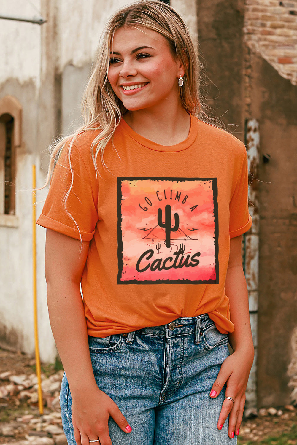 Go Climb A Cactus Slogan Graphic Tee Shirt