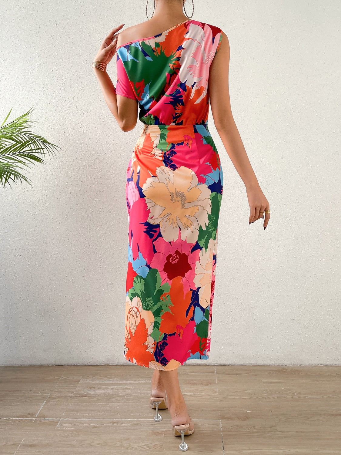 Slit Printed Single Shoulder Dress