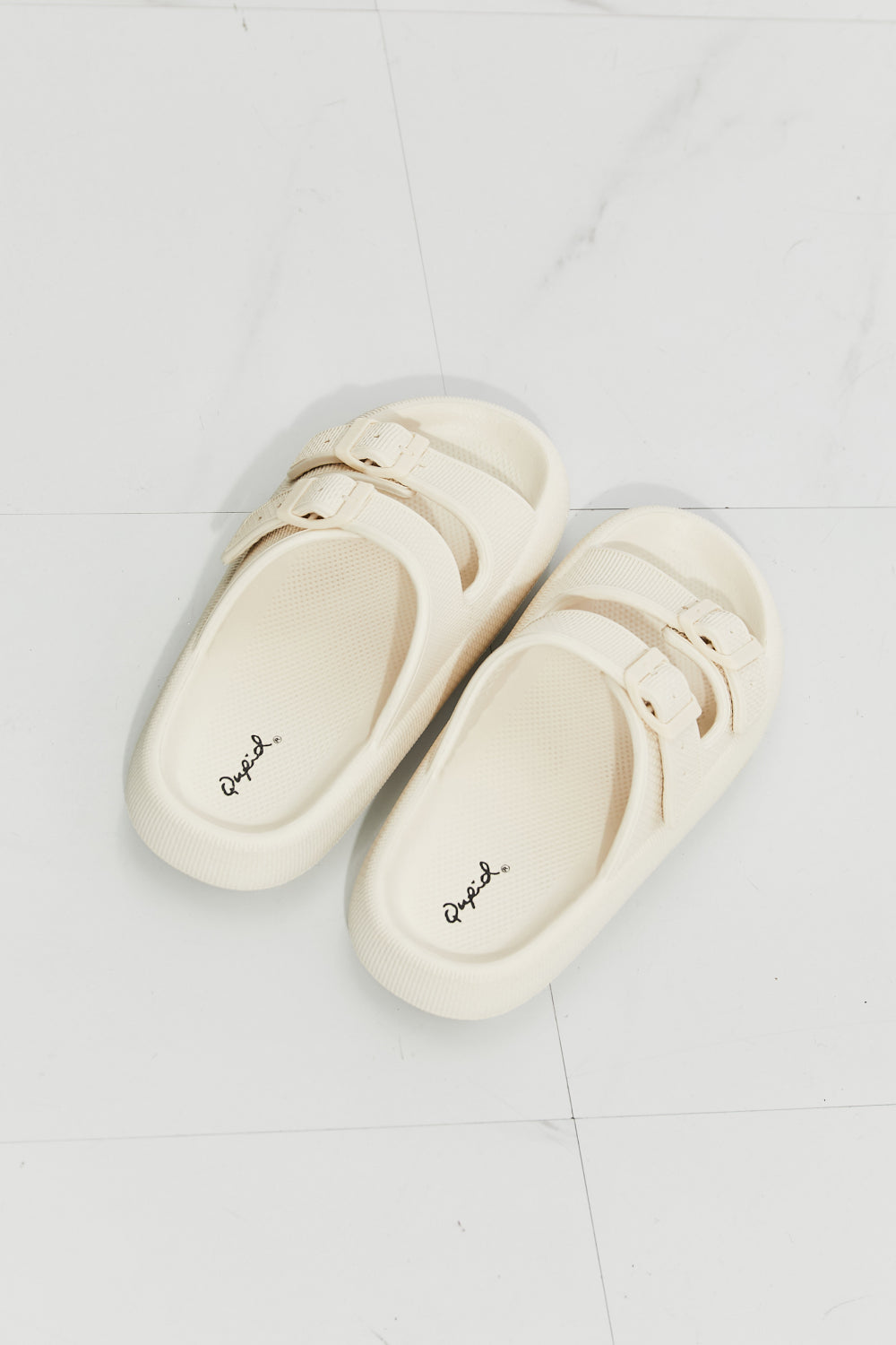 Qupid Comfy Casual Rubber Slide Sandal in Cream