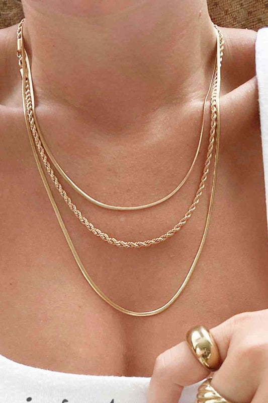 Stainless Steel 18K Gold-Plated Triple Layer Necklace
