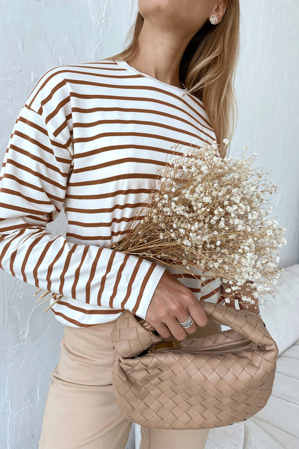 Round Neck Striped Dropped Shoulder T-Shirt